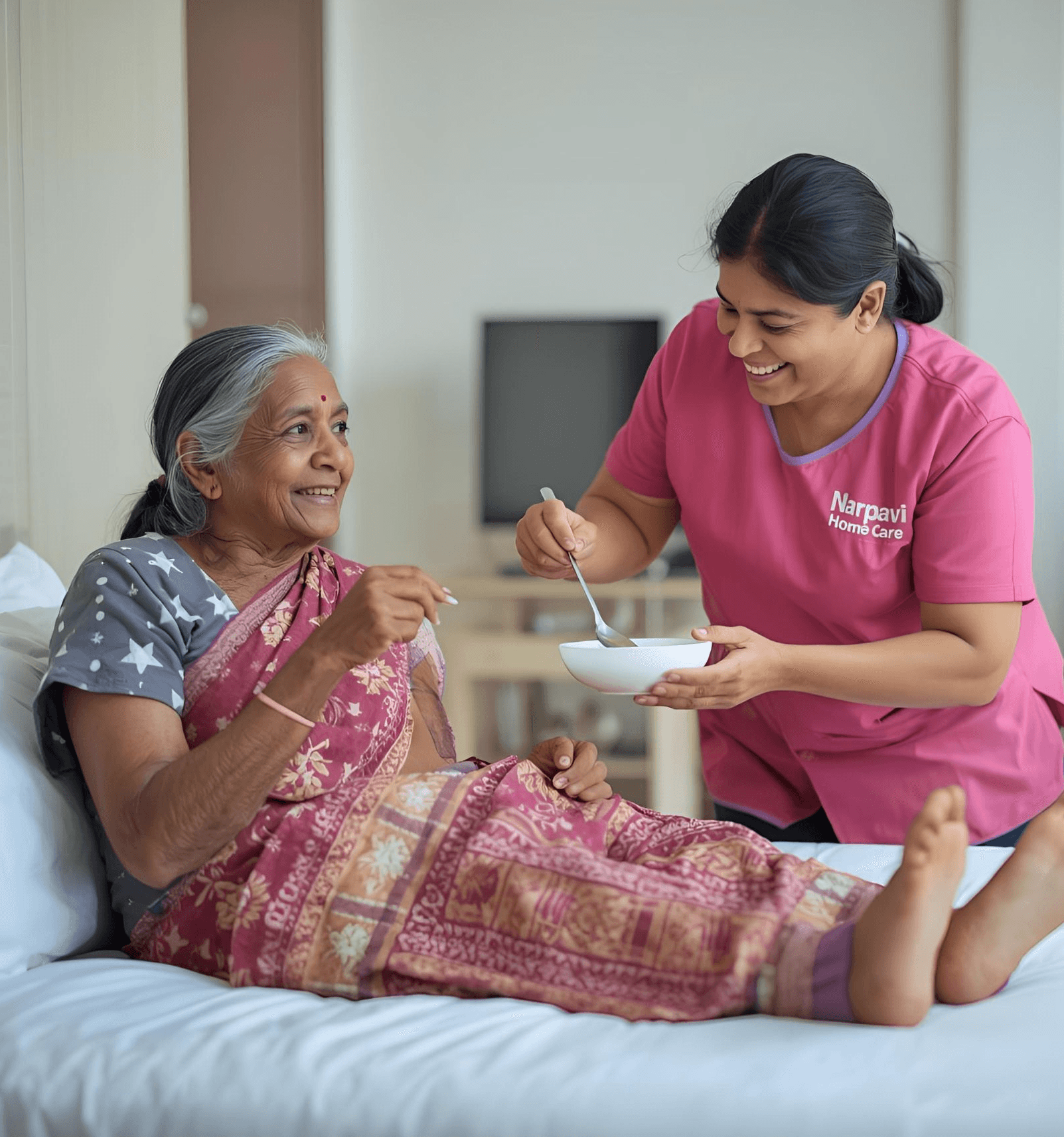 Compassionate caregiver assisting a senior with daily care