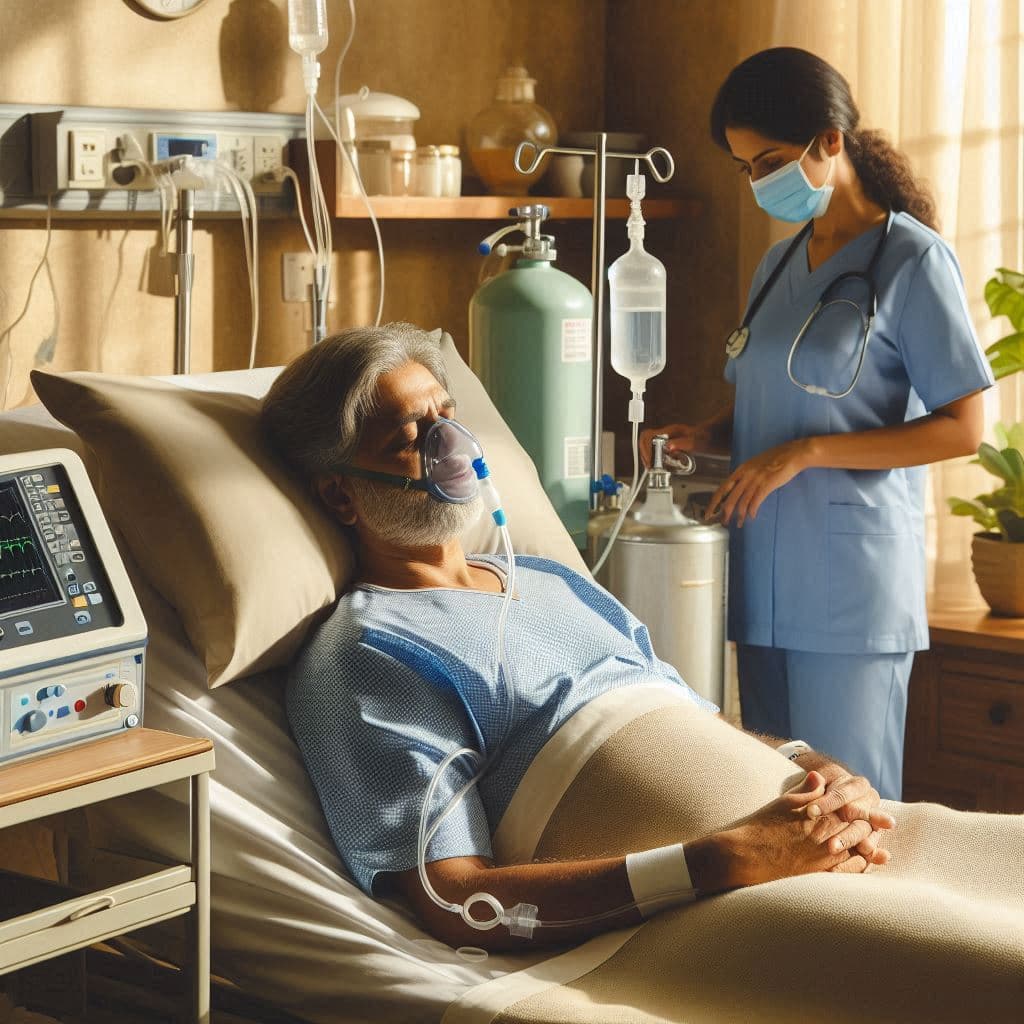 Patient receiving monitored IV hydration at home