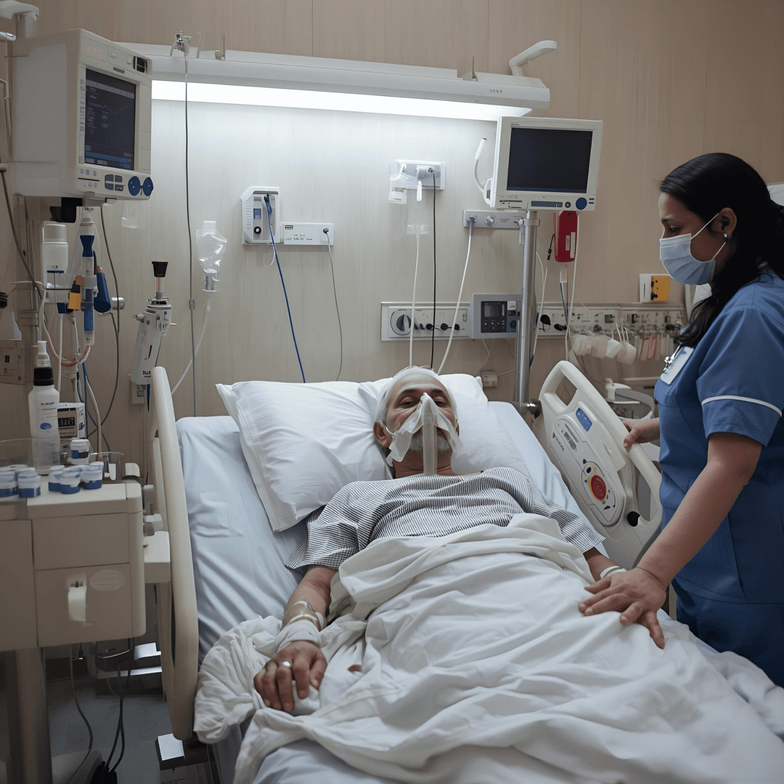 ICU-trained home nurse monitoring a patient