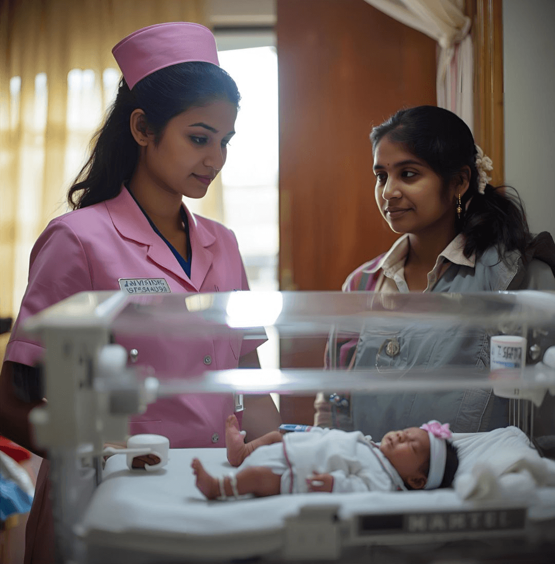 Nurse supporting a newborn and mother at home